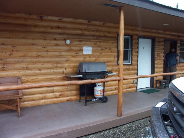 The provided bar-b-q grill at the Backwoods Lodge