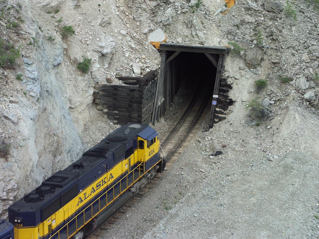 The train entering the tunnel.