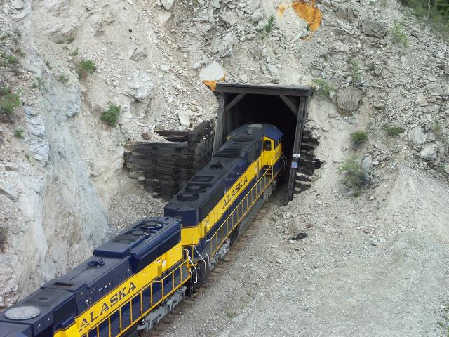 Another picture of the train entering the tunnel.