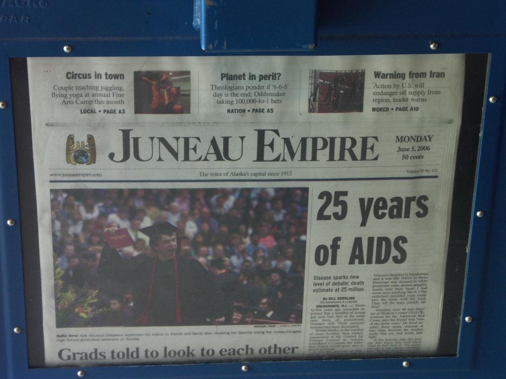 2006, June 5th (Print Edition) of the Juneau Empire.  Note the 1.5-2.0 inch headline.